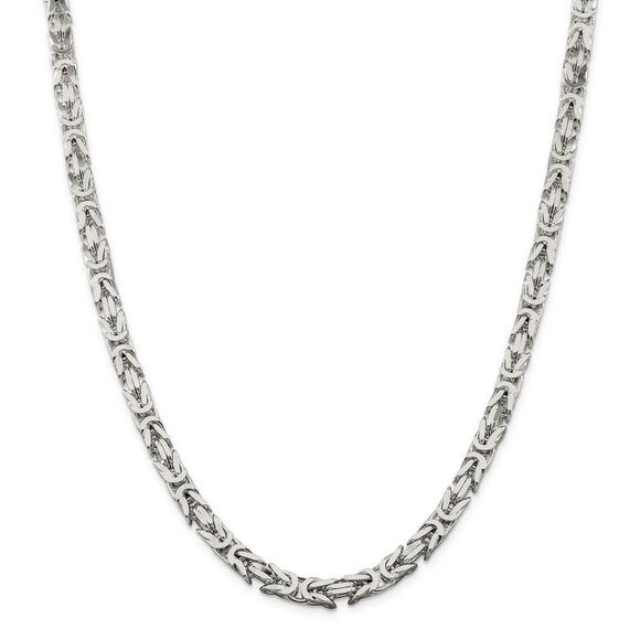 Men's 6mm, Sterling Silver, Solid Byzantine Chain Necklace, 24 Inch - Picture 3 of 8